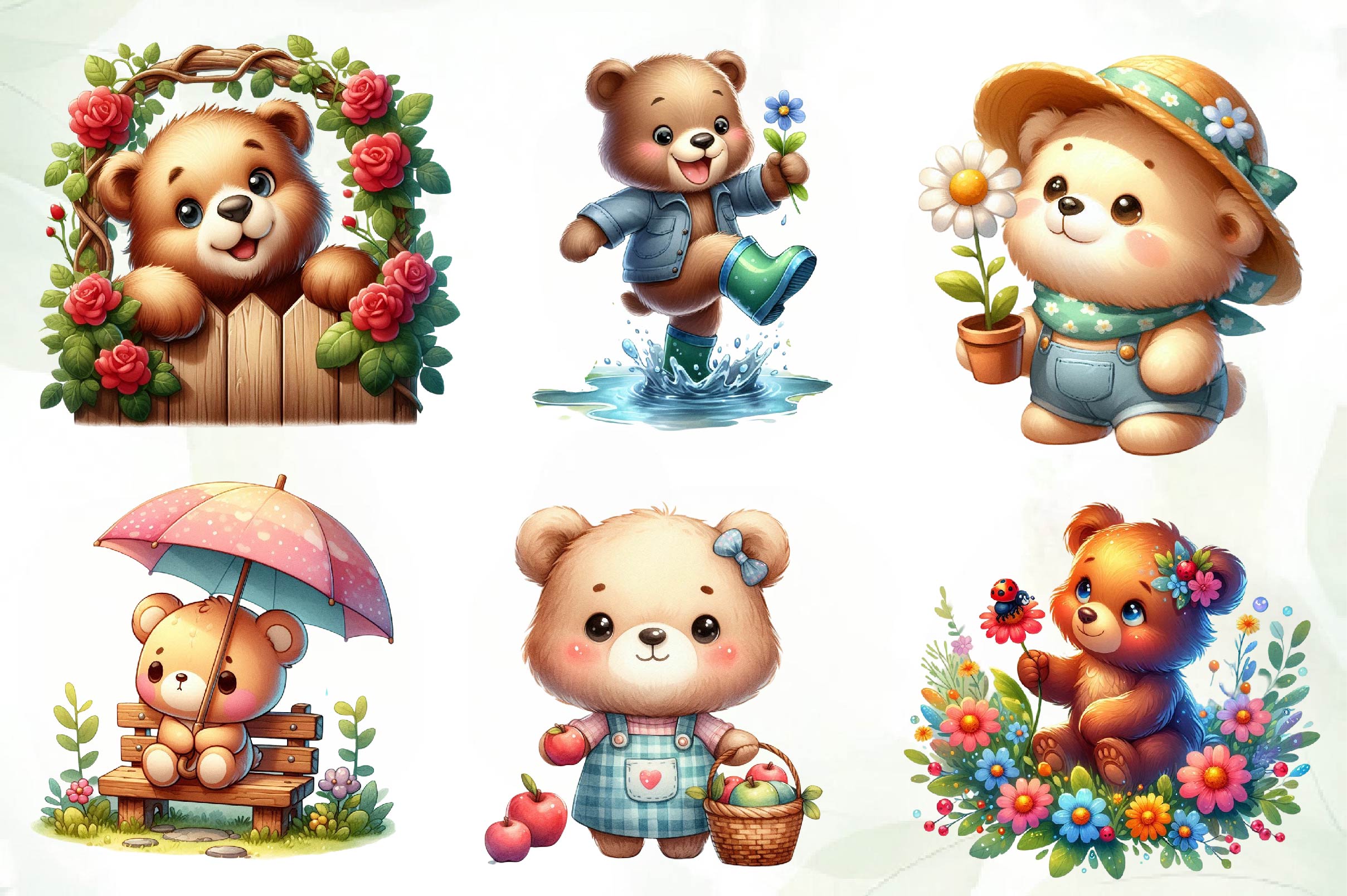Cute Garden Bear Clipart Bundle - CraftNest - Digital Crafting and Art