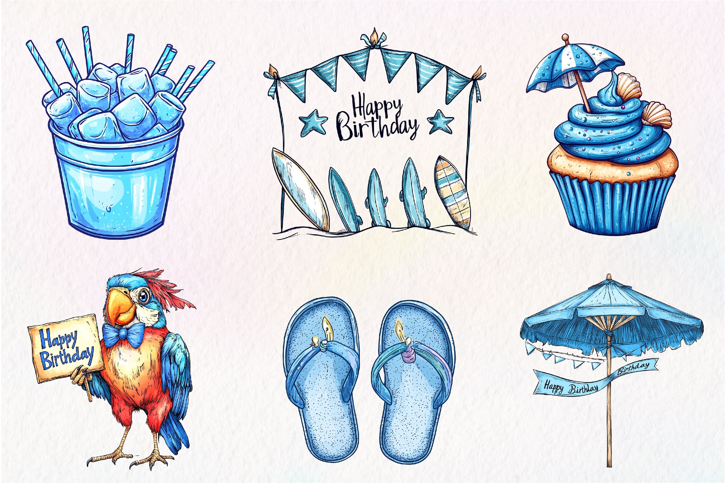 Summer Happy Birthday Clipart Bundle 1 - CraftNest - Digital Crafting and Art