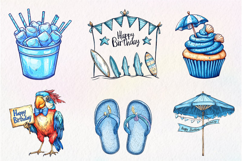Summer Happy Birthday Clipart Bundle 1 - CraftNest - Digital Crafting and Art