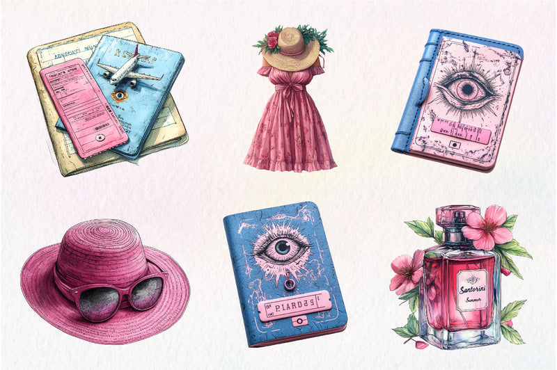 Pink Summer Santorini Travel Clipart Bundle - CraftNest - Digital Crafting and Art