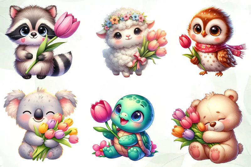 Spring Animals Tulips Flower Clipart Bundle - CraftNest - Digital Crafting and Art
