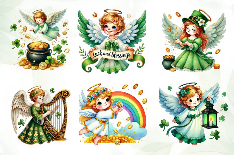 St Patricks Day Angels Clipart Bundle - CraftNest - Digital Crafting and Art
