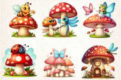 Cute Insects Mushroom Clipart Bundle - CraftNest - Digital Crafting and Art