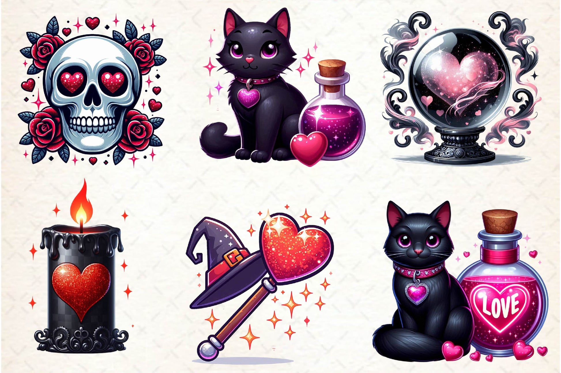Valentine Gothic Witch Clipart Bundle 1 - CraftNest - Digital Crafting and Art
