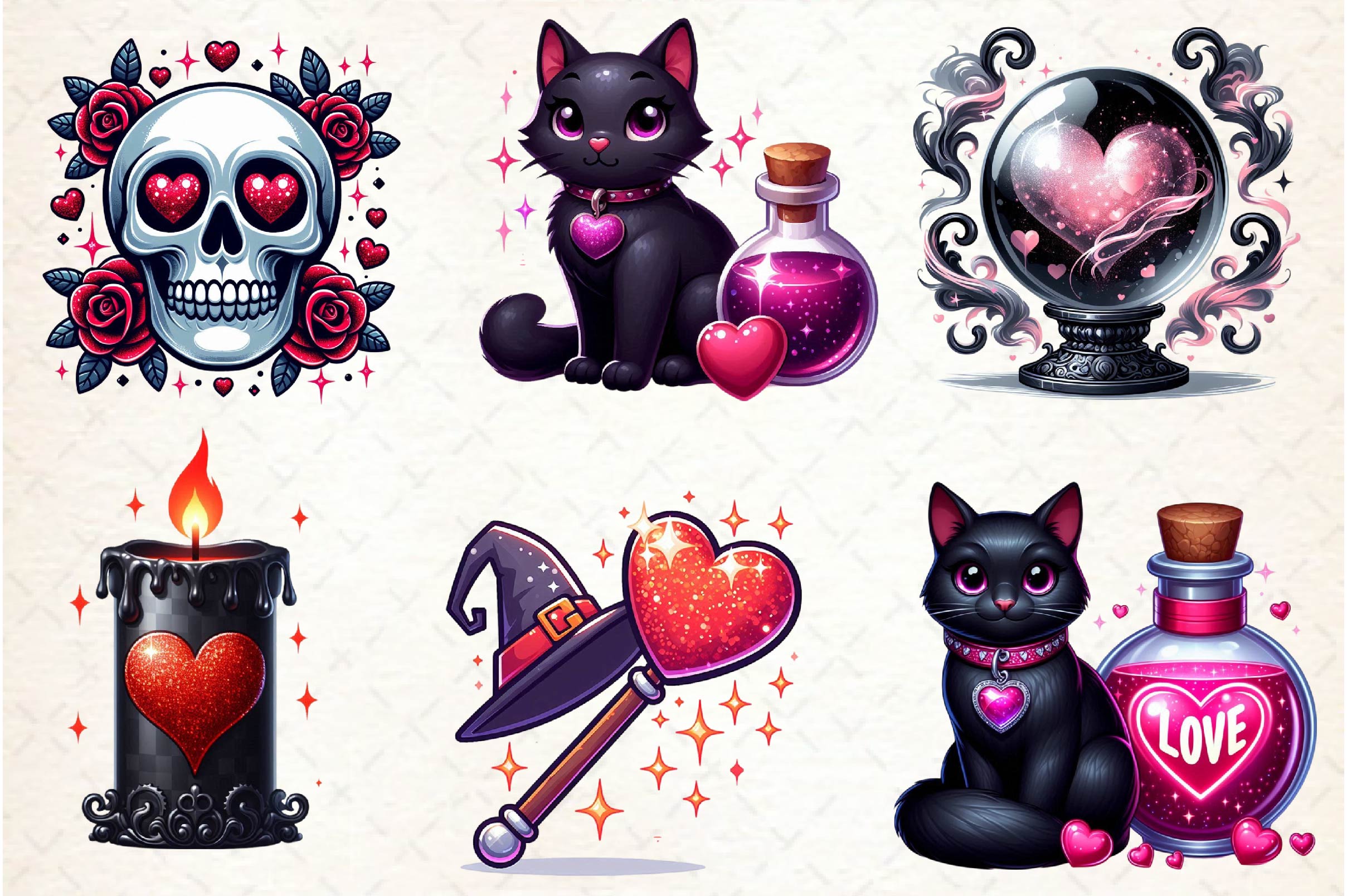 Valentine Gothic Witch Clipart Bundle 1 - CraftNest - Digital Crafting and Art