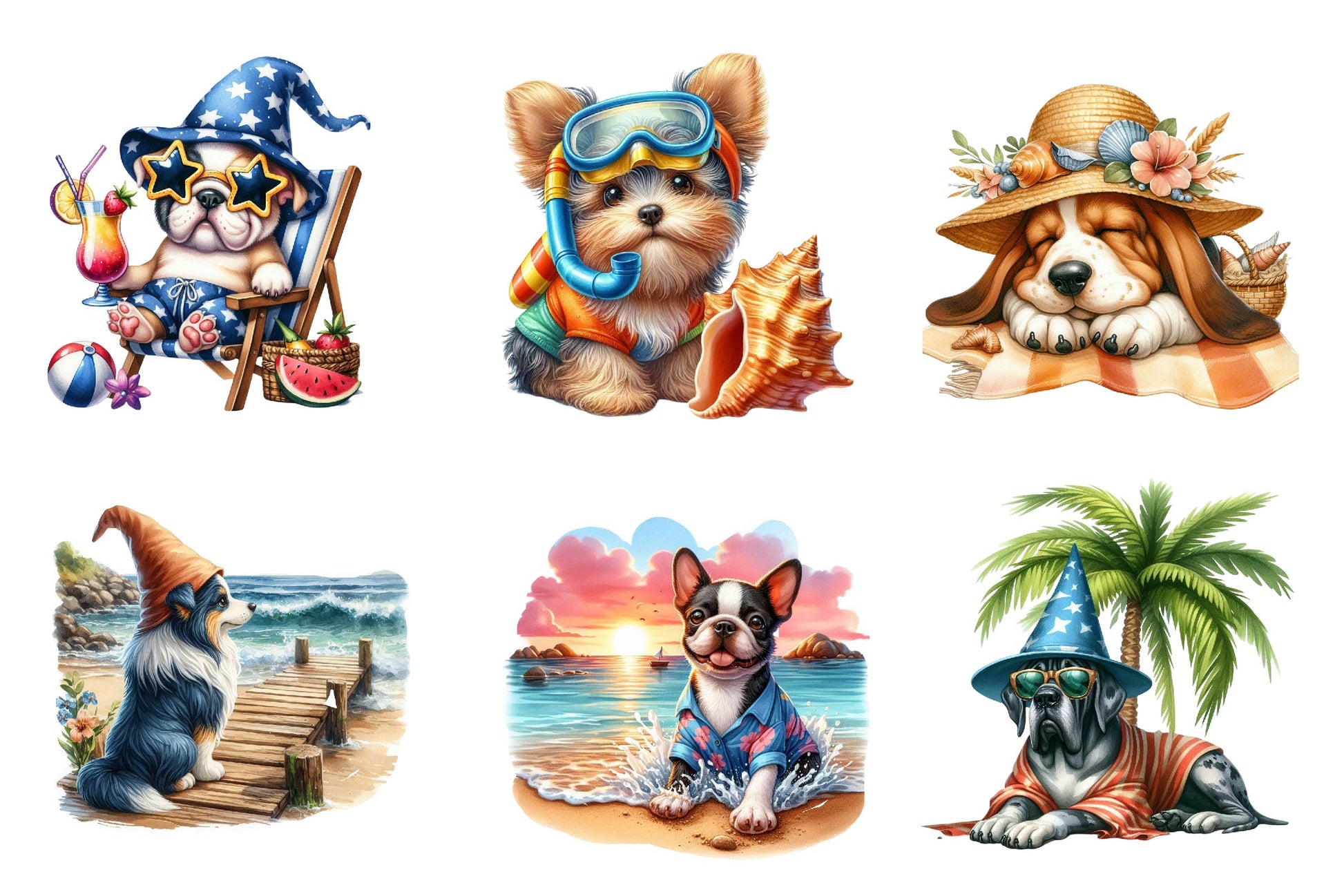 Beach Dog Gnome Collection Clipart Bundle - CraftNest - Digital Crafting and Art
