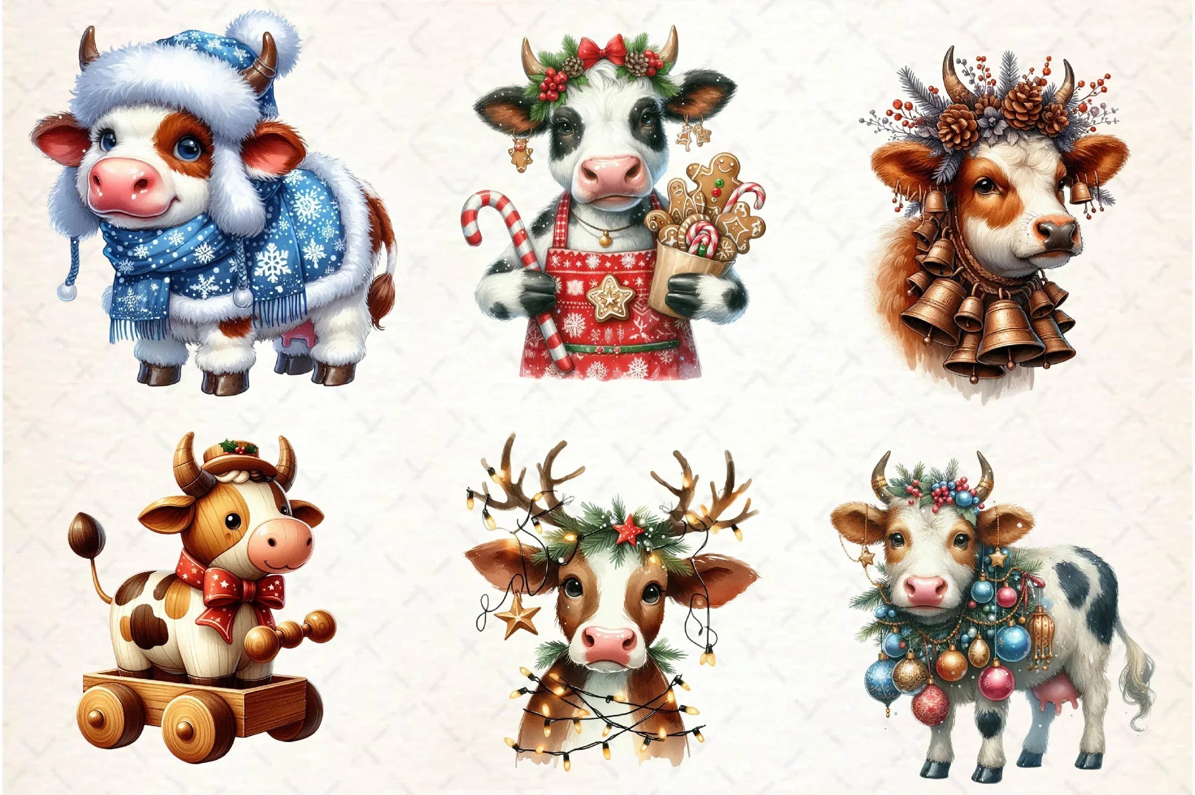 Old Rustic Christmas Cow Clipart Bundle - CraftNest - Digital Crafting and Art