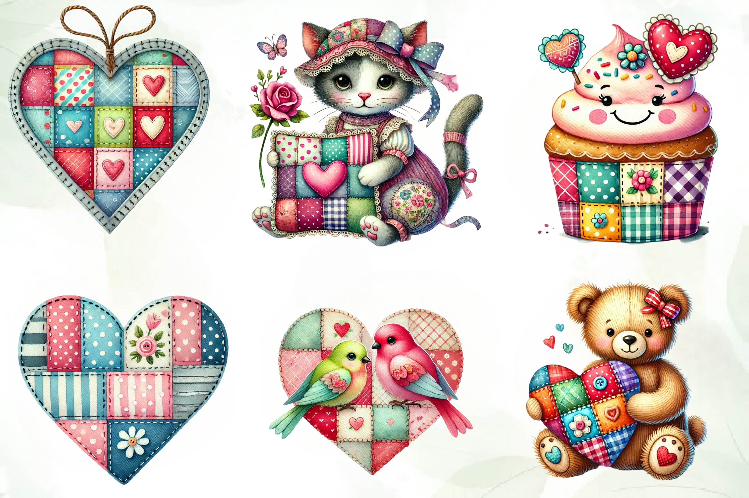 Patchwork Valentines Day Clipart Bundle - CraftNest - Digital Crafting and Art