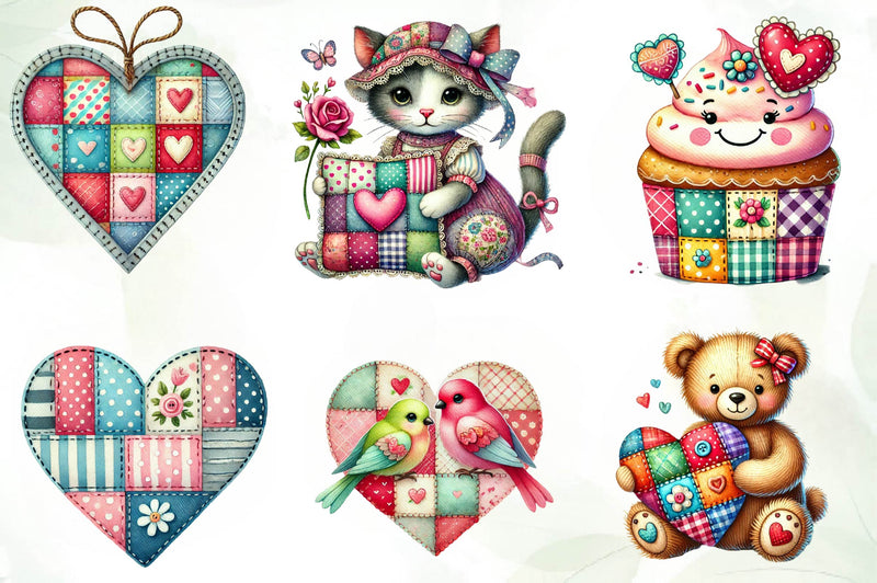 Patchwork Valentines Day Clipart Bundle - CraftNest - Digital Crafting and Art
