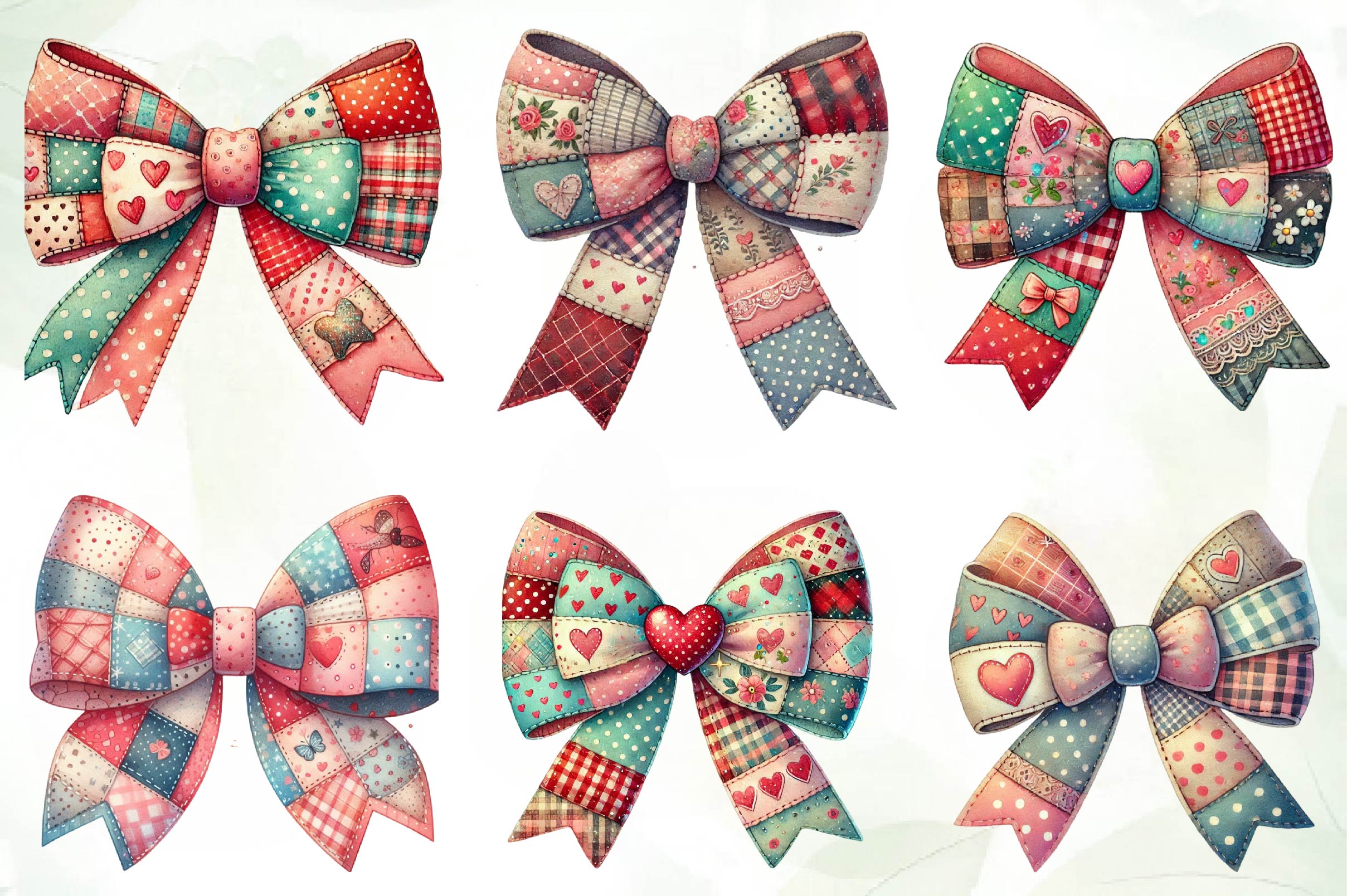 Patchwork Valentines Day Bow Clipart Bundle - CraftNest - Digital Crafting and Art