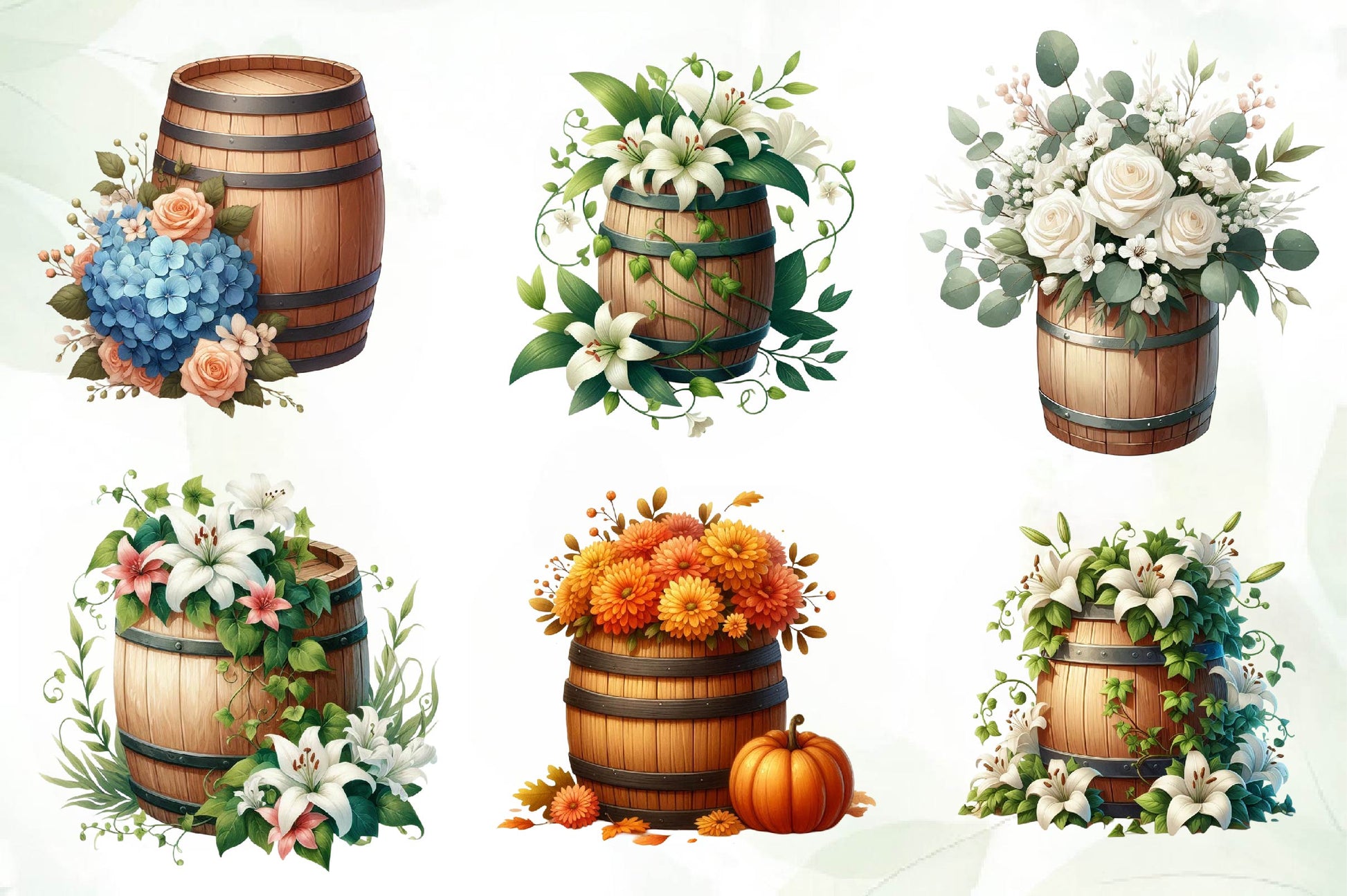 Floral Barrel Clipart Bundle - CraftNest - Digital Crafting and Art
