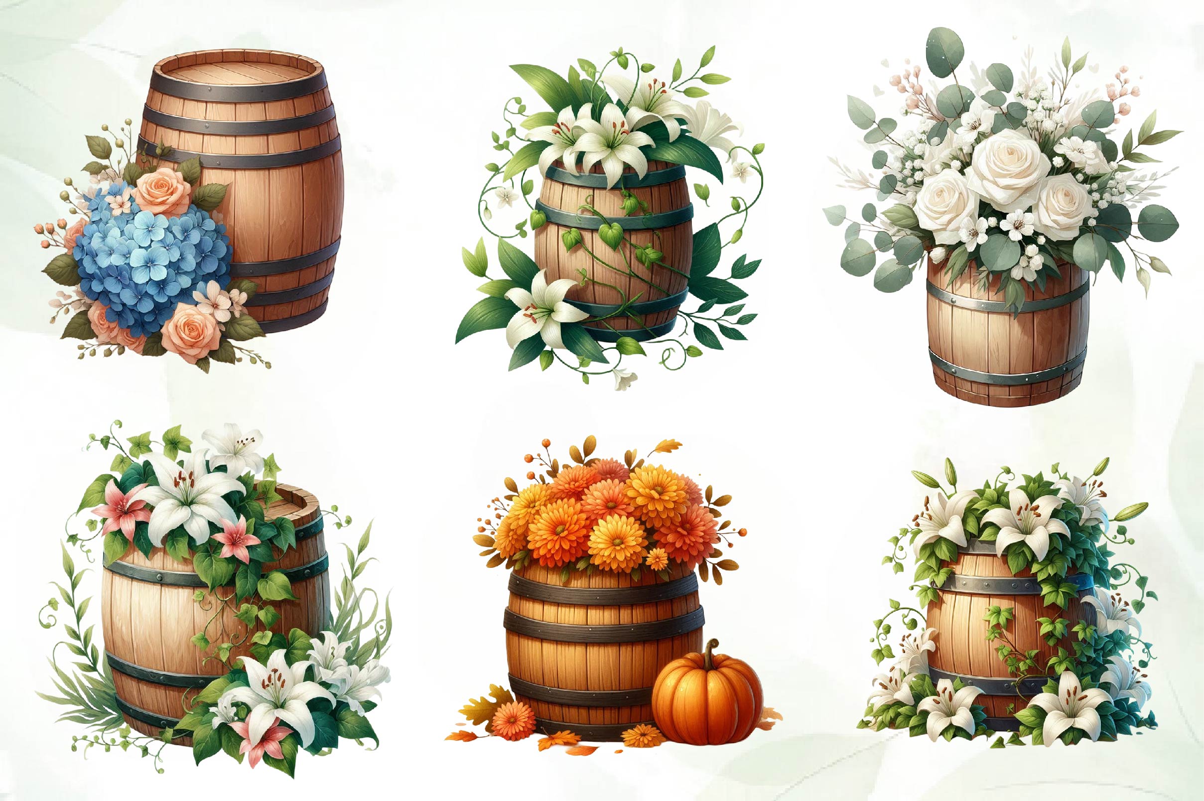 Floral Barrel Clipart Bundle - CraftNest - Digital Crafting and Art