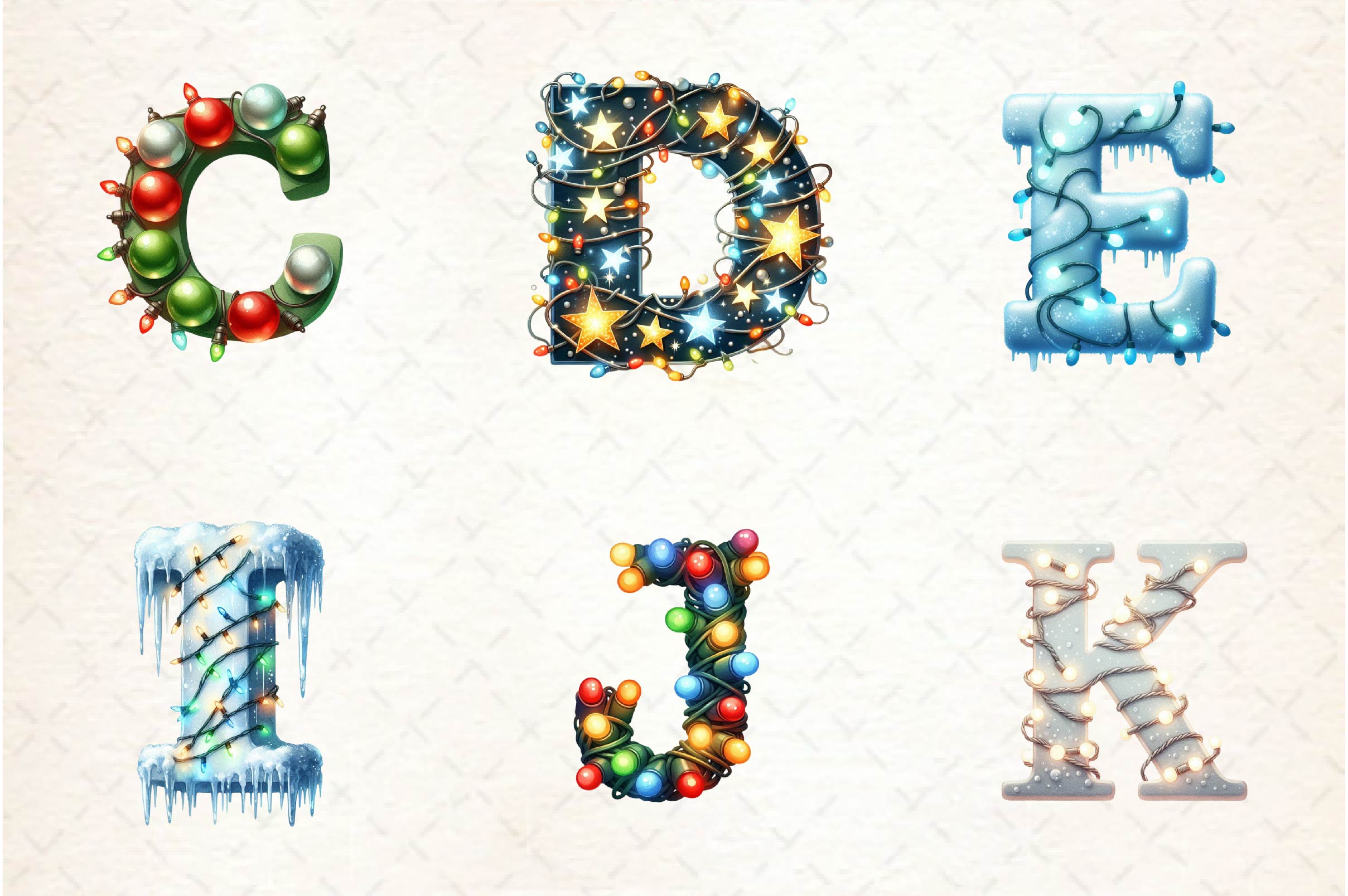 Christmas Lights Applique Alphabet Clipart Bundle - CraftNest - Digital Crafting and Art