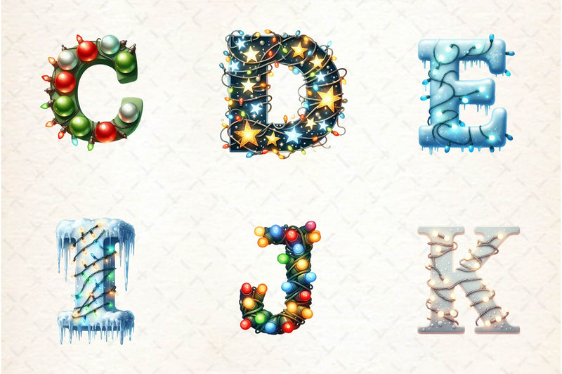 Christmas Lights Applique Alphabet Clipart Bundle - CraftNest - Digital Crafting and Art