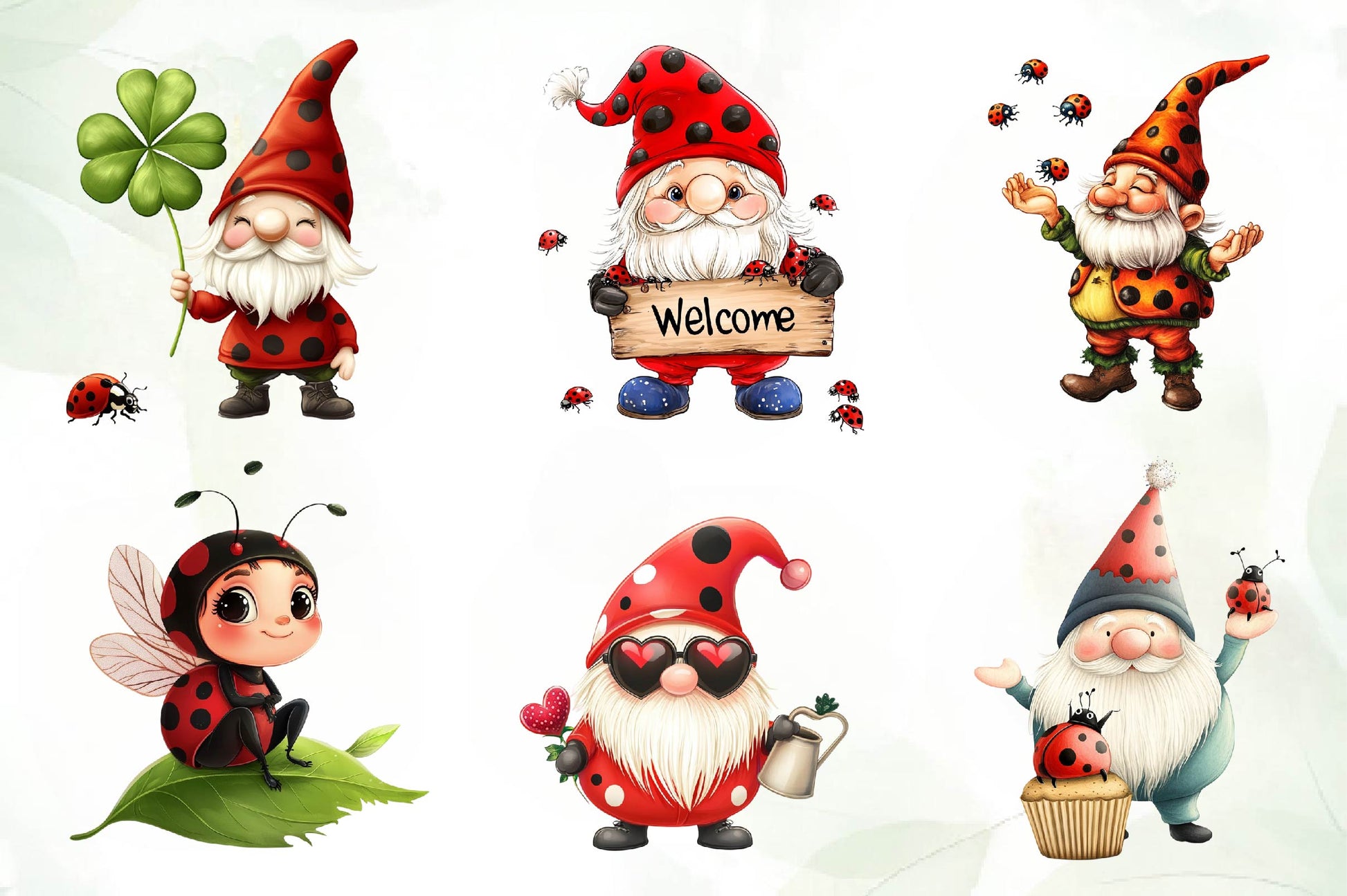 Lady Bug Gnomes Set Clipart Bundle - CraftNest - Digital Crafting and Art
