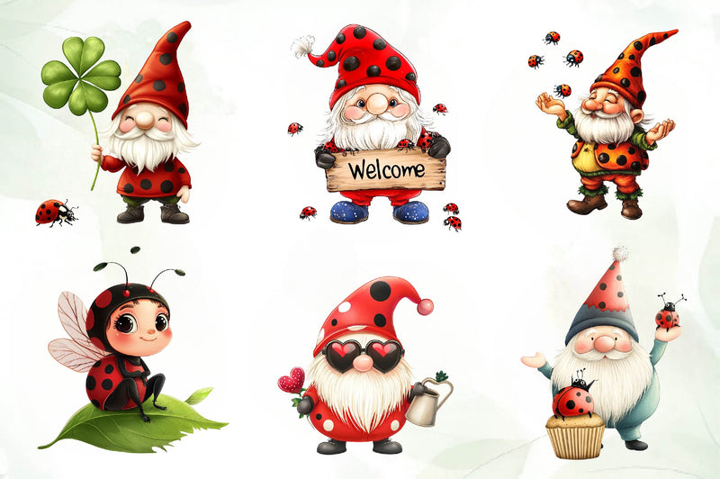 Lady Bug Gnomes Set Clipart Bundle - CraftNest - Digital Crafting and Art