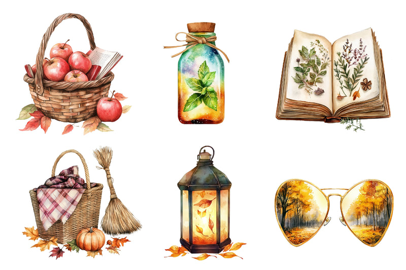 Witch Autumn Picnic Set Clipart Bundle - CraftNest - Digital Crafting and Art