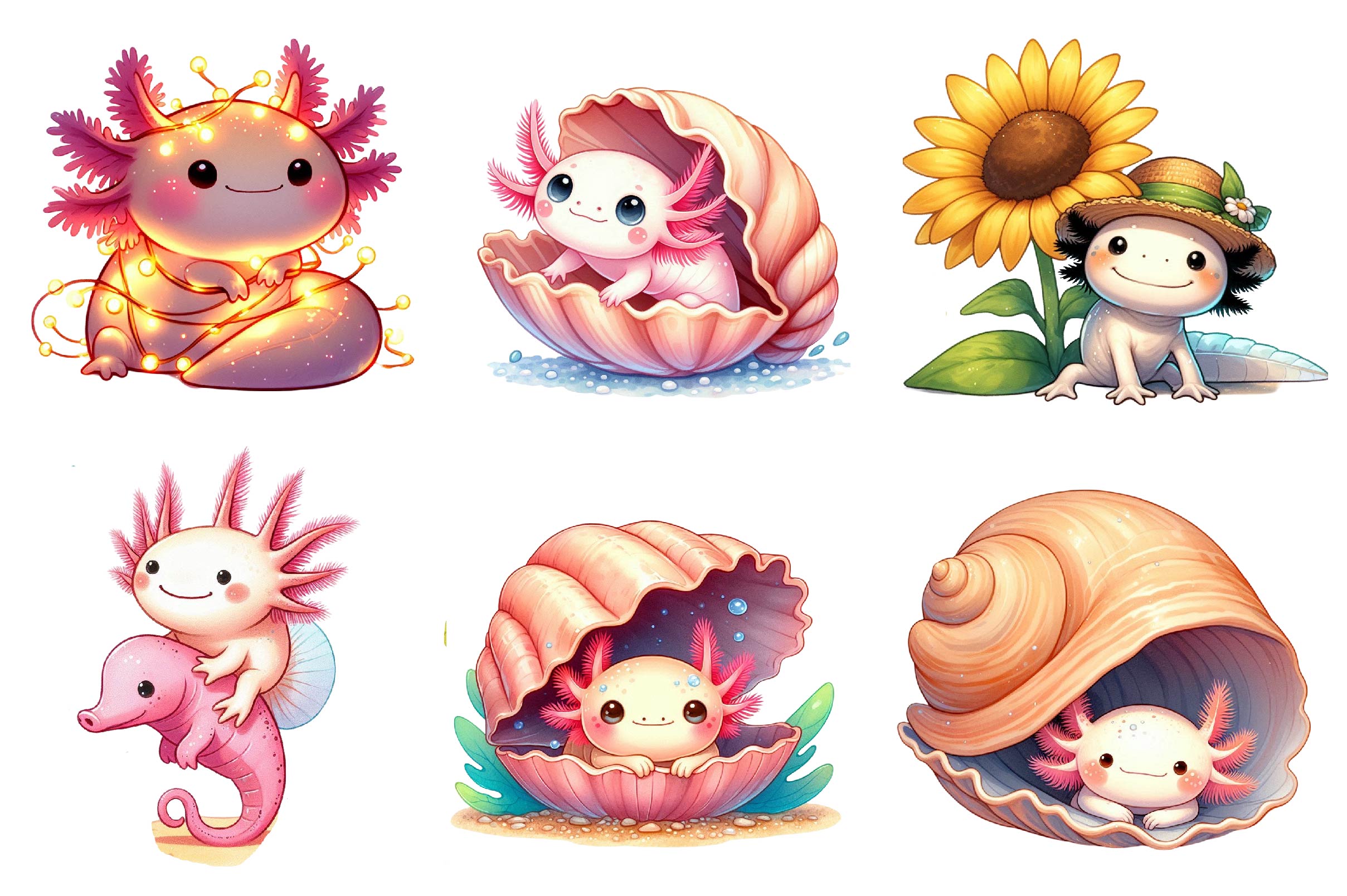 Cute Cartoon Axolotl Clipart Bundle - CraftNest - Digital Crafting and Art