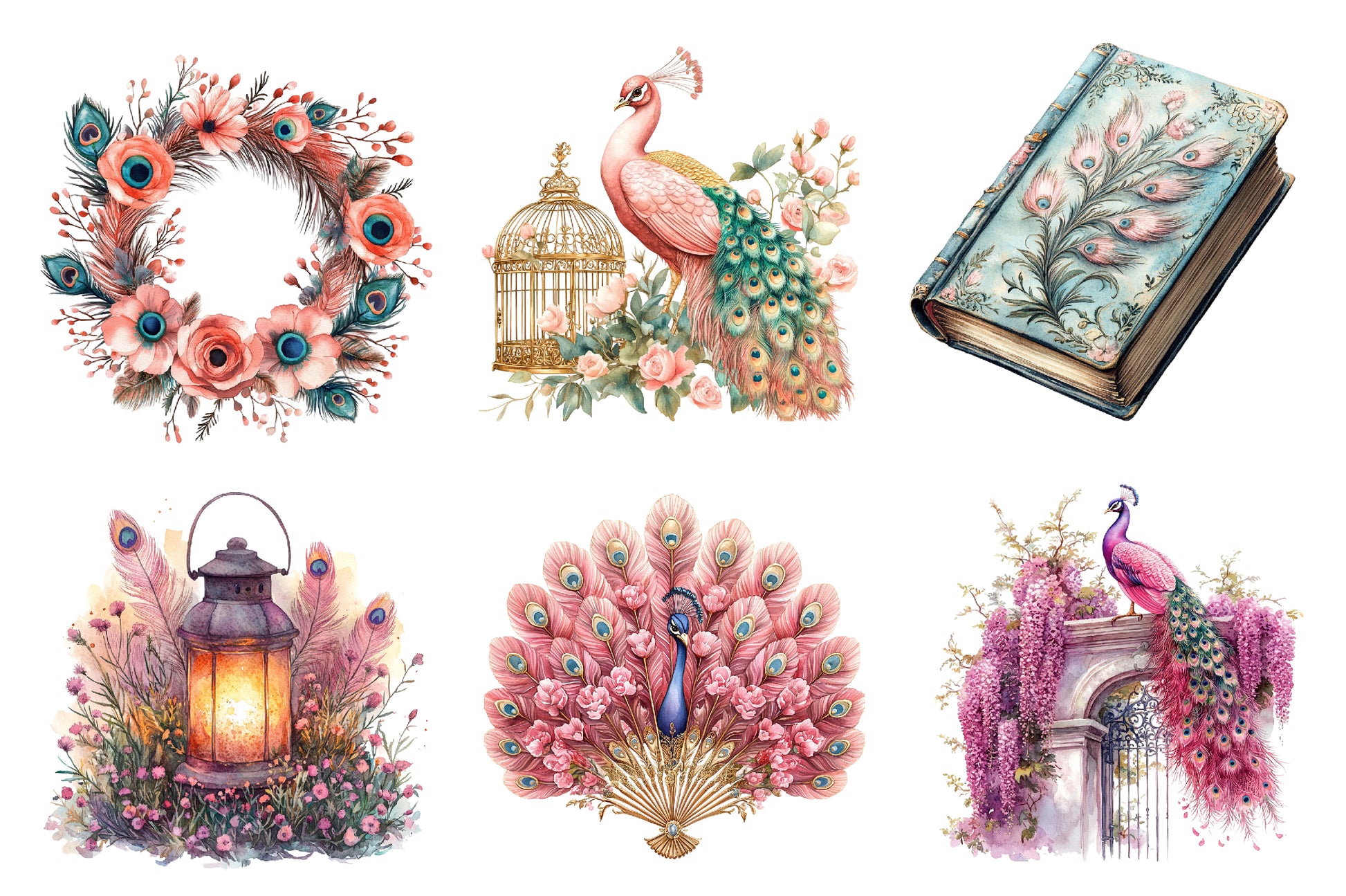 Pink Peacocks Garden Clipart Bundle - CraftNest - Digital Crafting and Art