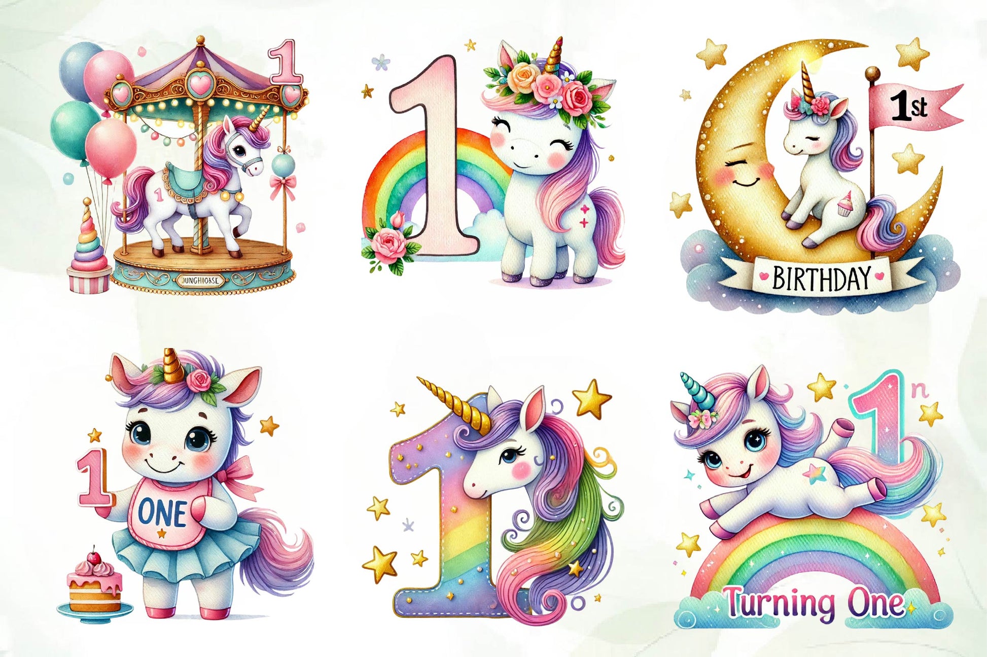 Unicorn First Birthday Party Clipart Bundle - CraftNest - Digital Crafting and Art