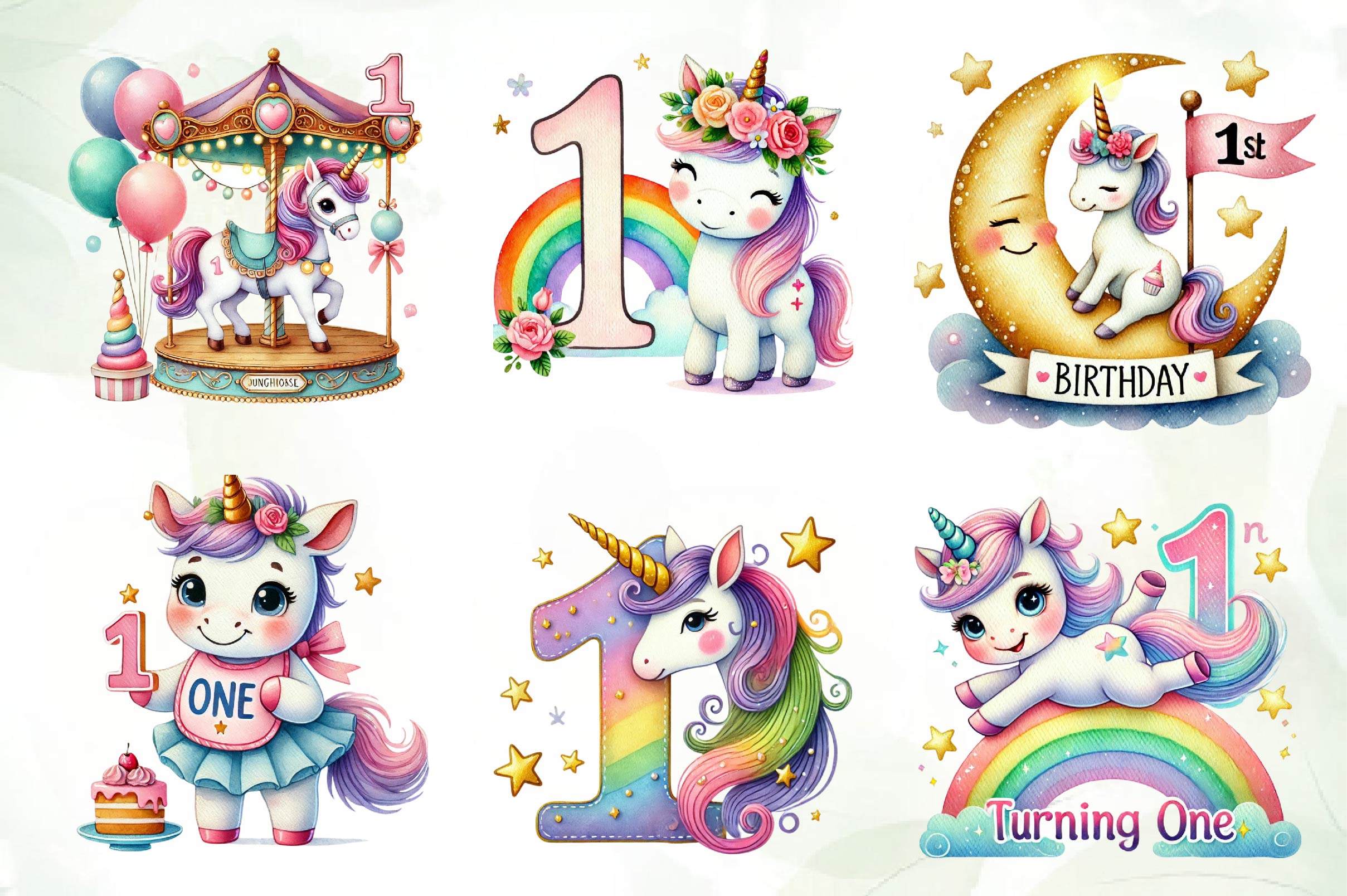 Unicorn First Birthday Party Clipart Bundle - CraftNest - Digital Crafting and Art