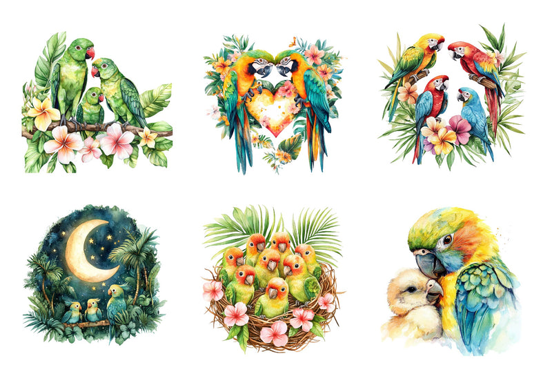 Tropical Parrot Family Clipart Bundle - CraftNest - Digital Crafting and Art