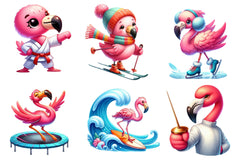Cute Cartoon Sporty Flamingos Clipart Bundle - CraftNest - Digital Crafting and Art