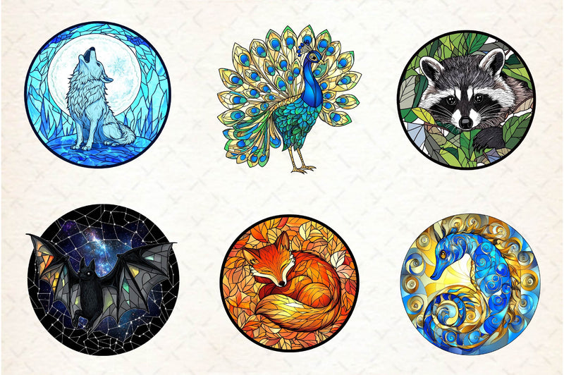Round Stained Glass Animals Clipart Bundle - CraftNest - Digital Crafting and Art
