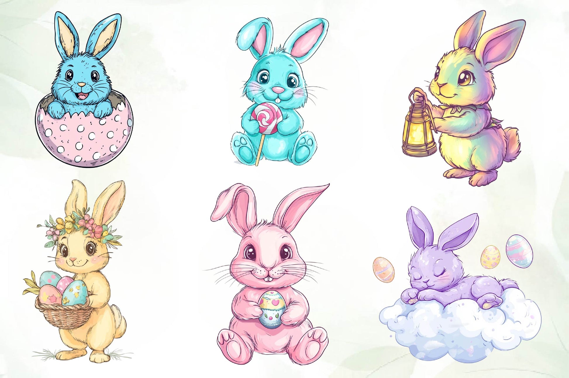 Cute Pastel Easter Bunny Clipart Bundle - CraftNest - Digital Crafting and Art