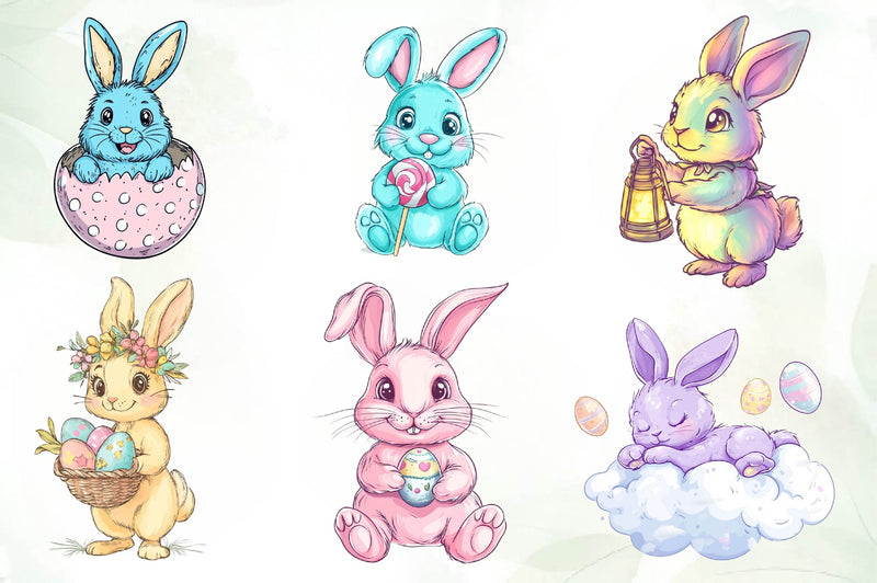Cute Pastel Easter Bunny Clipart Bundle - CraftNest - Digital Crafting and Art