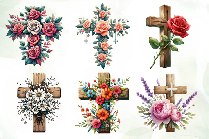 Cross Religious Floral Clipart Bundle - CraftNest - Digital Crafting and Art