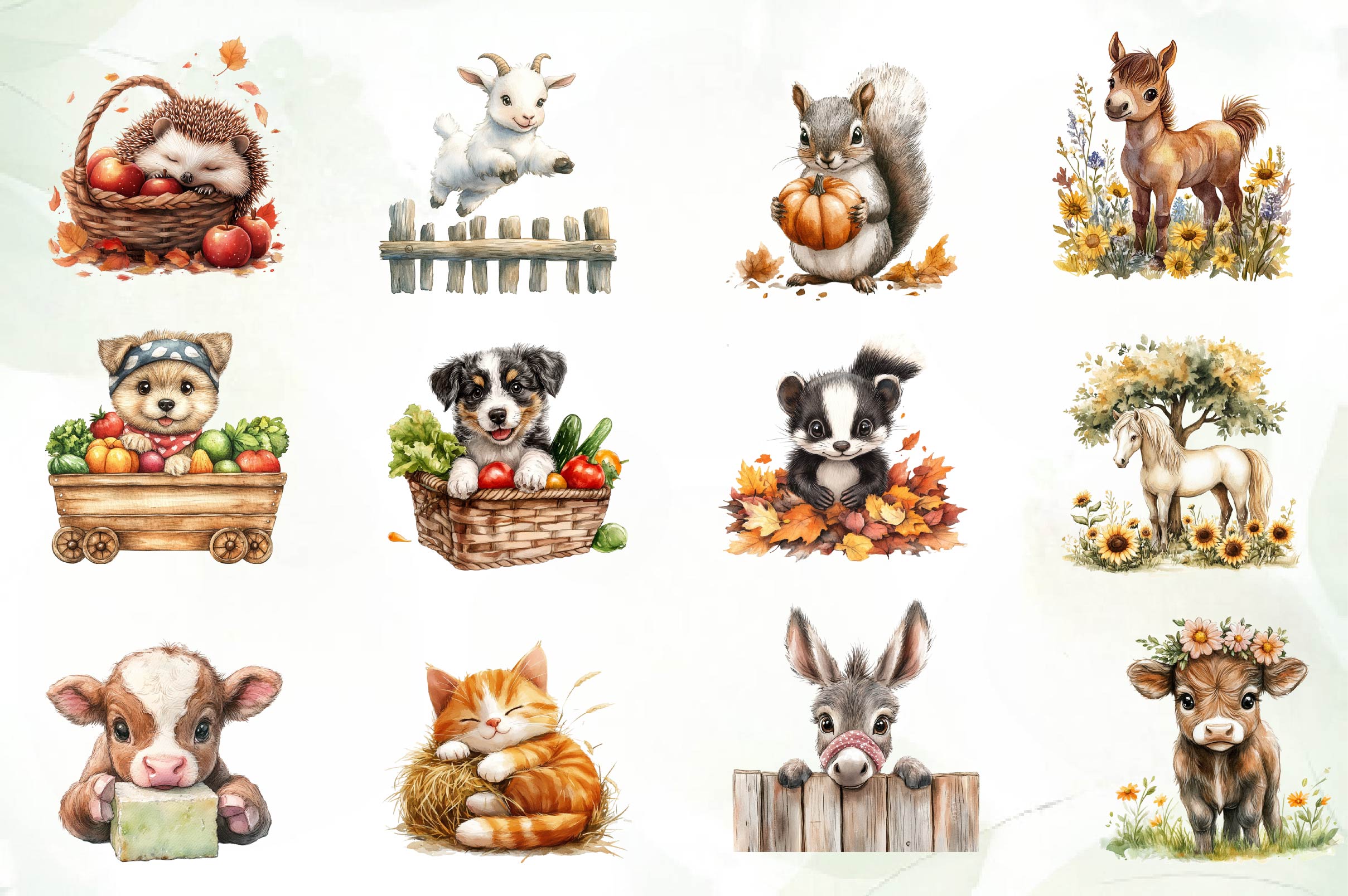 Cute On The Farm Animals Clipart Bundle - CraftNest - Digital Crafting and Art