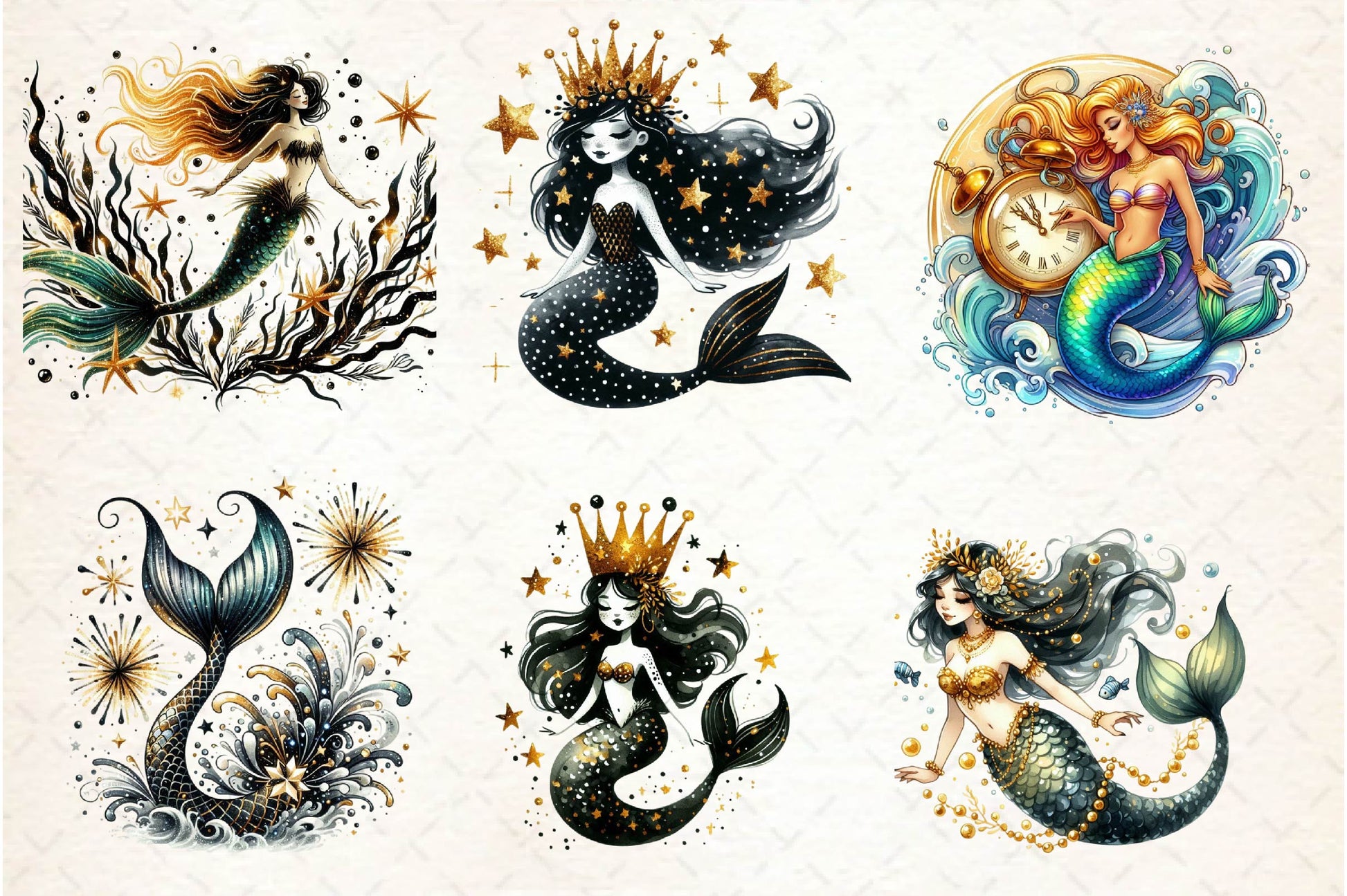 New Year Mermaid Clipart Bundle - CraftNest - Digital Crafting and Art