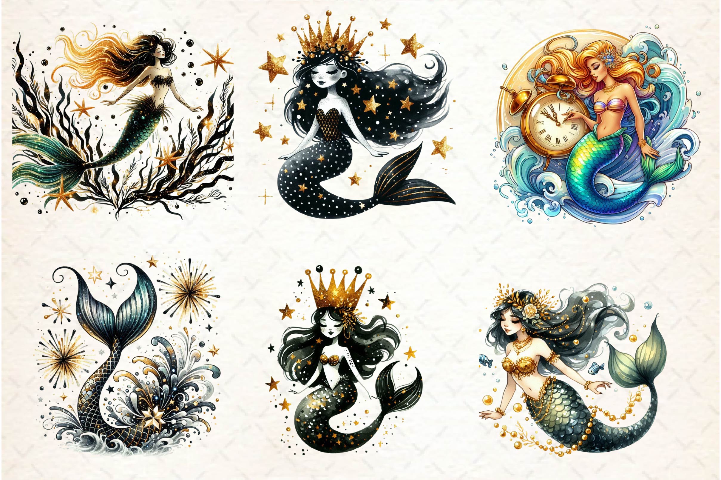 New Year Mermaid Clipart Bundle - CraftNest - Digital Crafting and Art