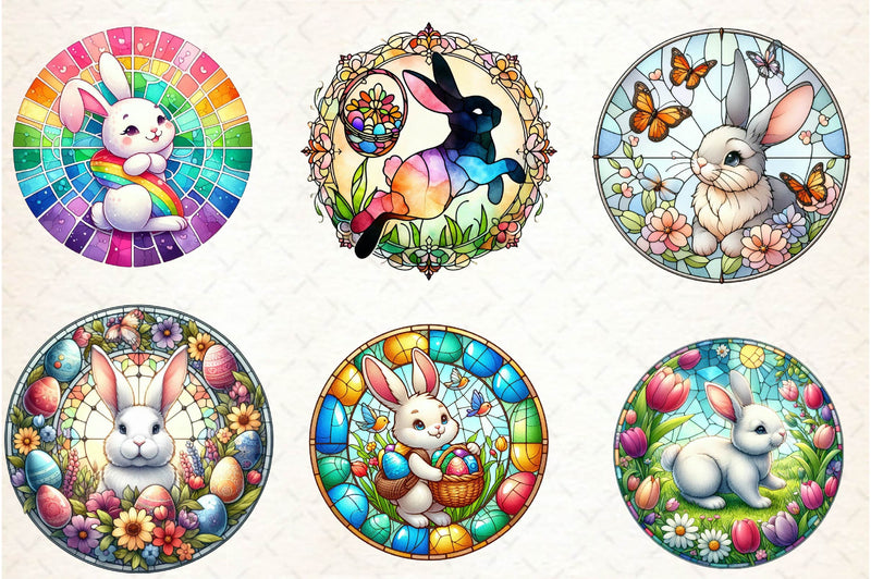 Round Stained Glass Easter Bunny Clipart Bundle - CraftNest - Digital Crafting and Art