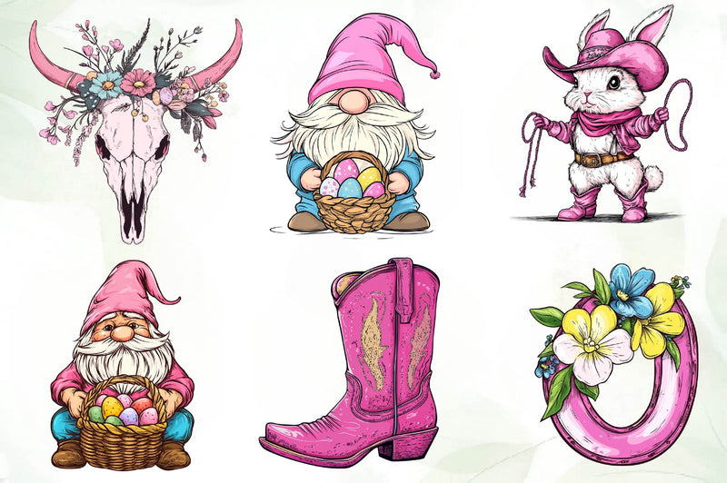 Vintage Pink Easter Western Clipart Bundle - CraftNest - Digital Crafting and Art
