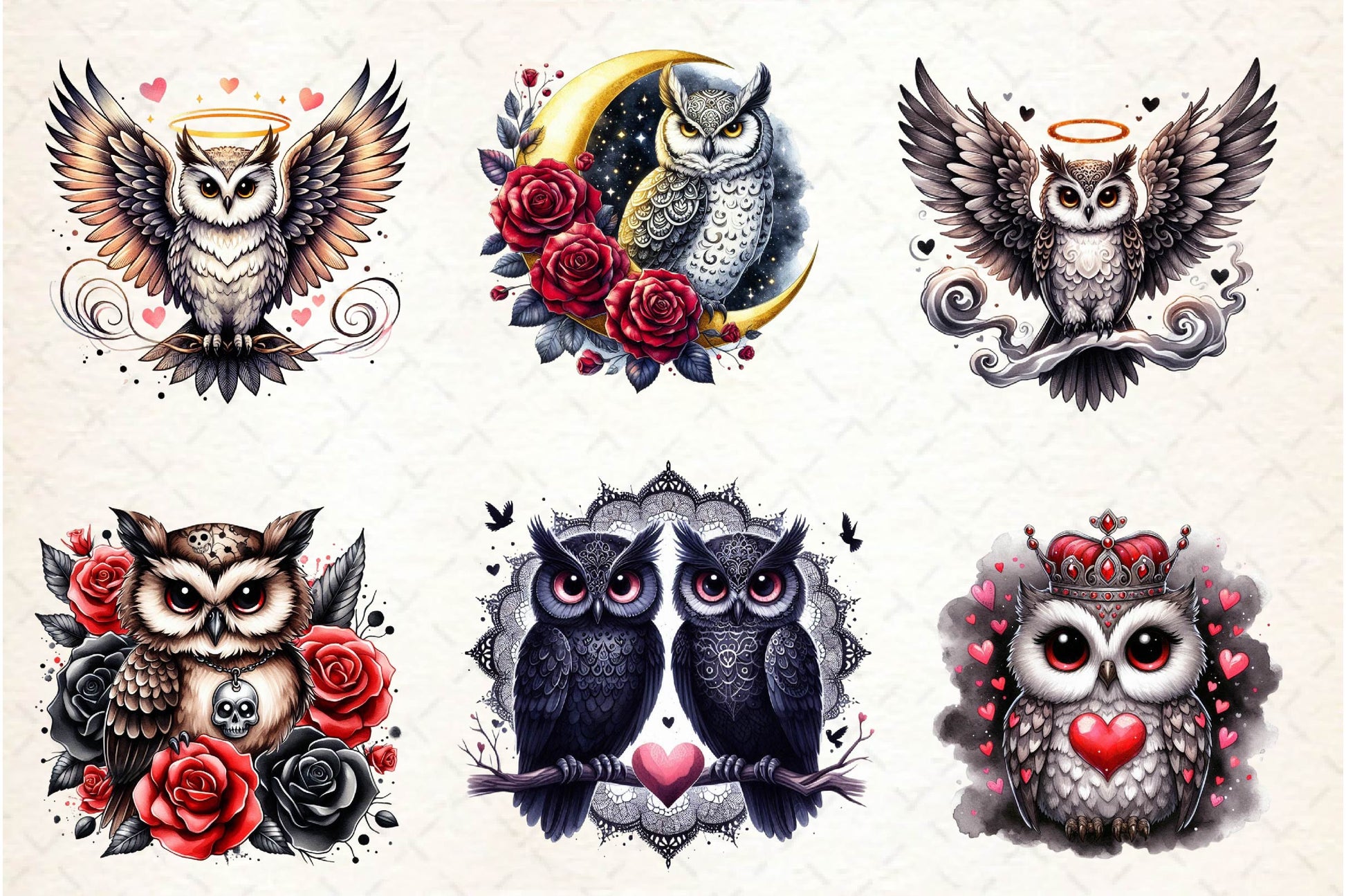 Valentine Gothic Owls Clipart Bundle 2 - CraftNest - Digital Crafting and Art