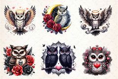Valentine Gothic Owls Clipart Bundle 2 - CraftNest - Digital Crafting and Art