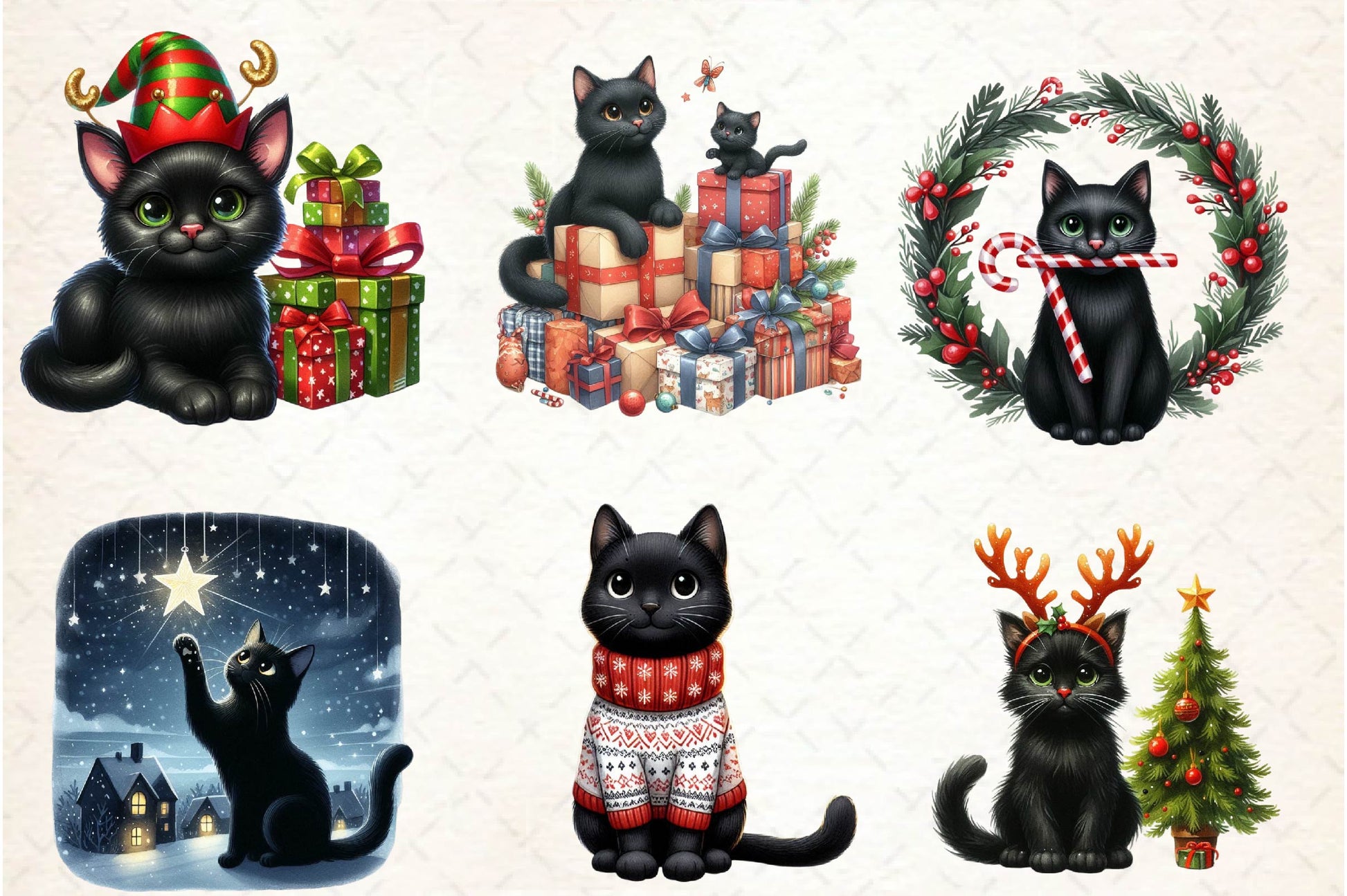 Black Cat Christmas Clipart Bundle - CraftNest - Digital Crafting and Art