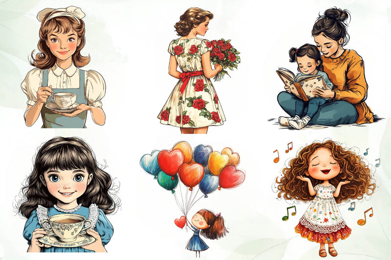 Mothers Day Girl Clipart Bundle - CraftNest - Digital Crafting and Art