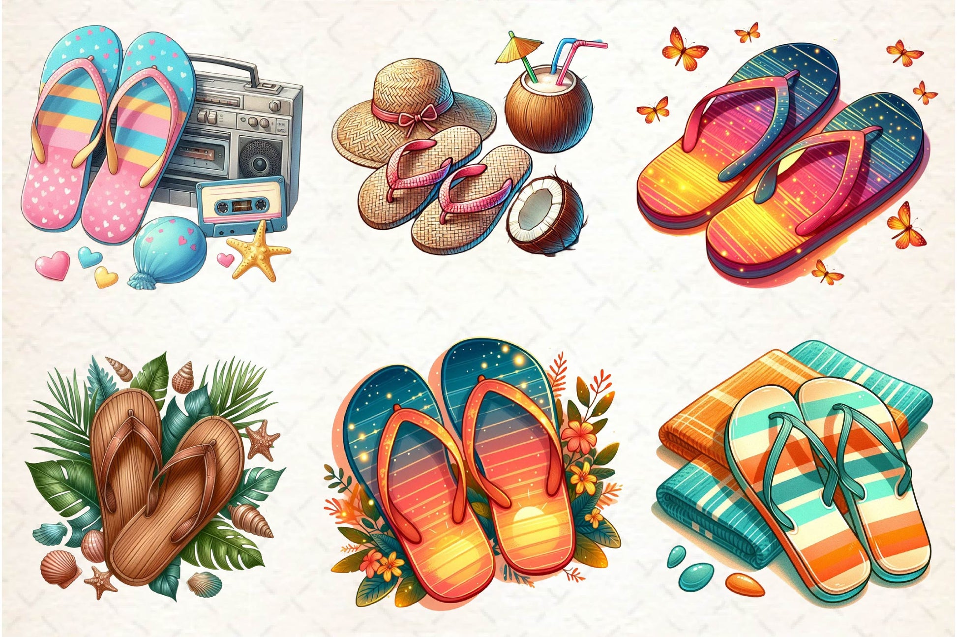 Retro Summer Flip Flops Clipart Bundle - CraftNest - Digital Crafting and Art