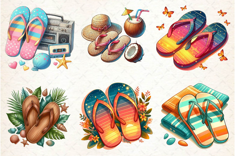 Retro Summer Flip Flops Clipart Bundle - CraftNest - Digital Crafting and Art