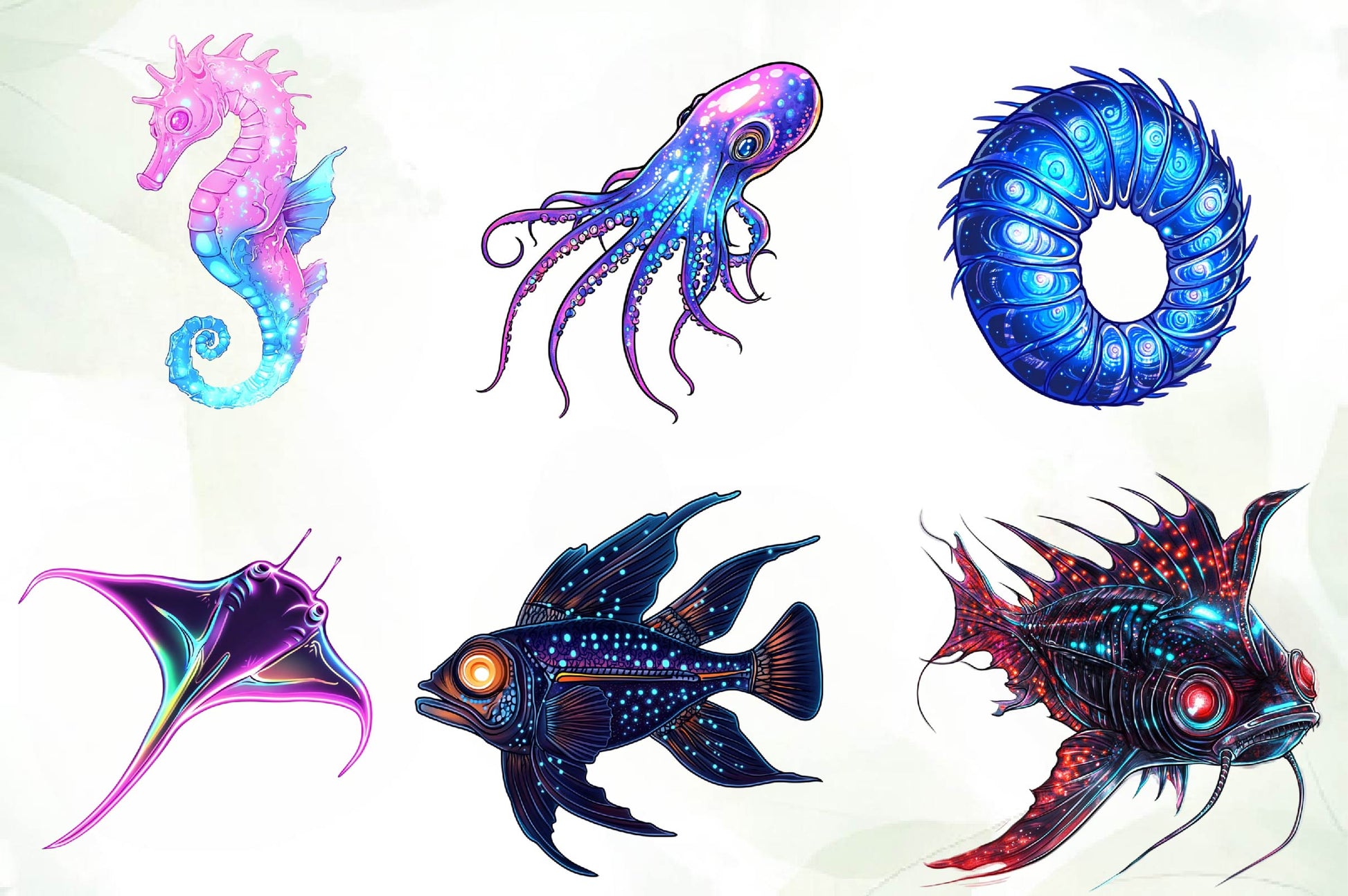Bioluminescent Sea Animal Clipart Bundle - CraftNest - Digital Crafting and Art