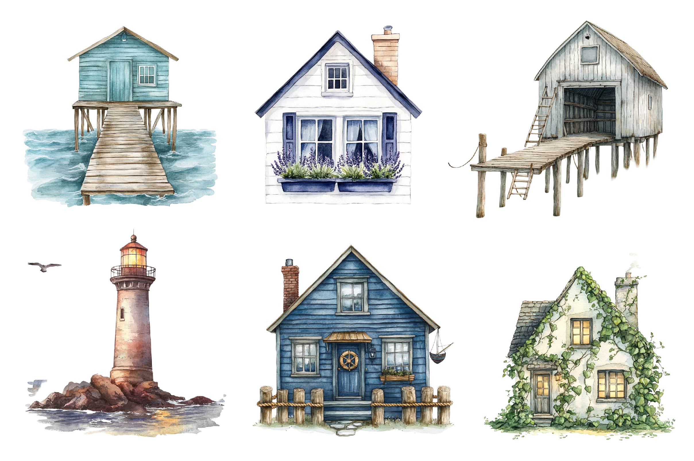 Seaside Houses And Lighthouses Clipart Bundle - CraftNest - Digital Crafting and Art