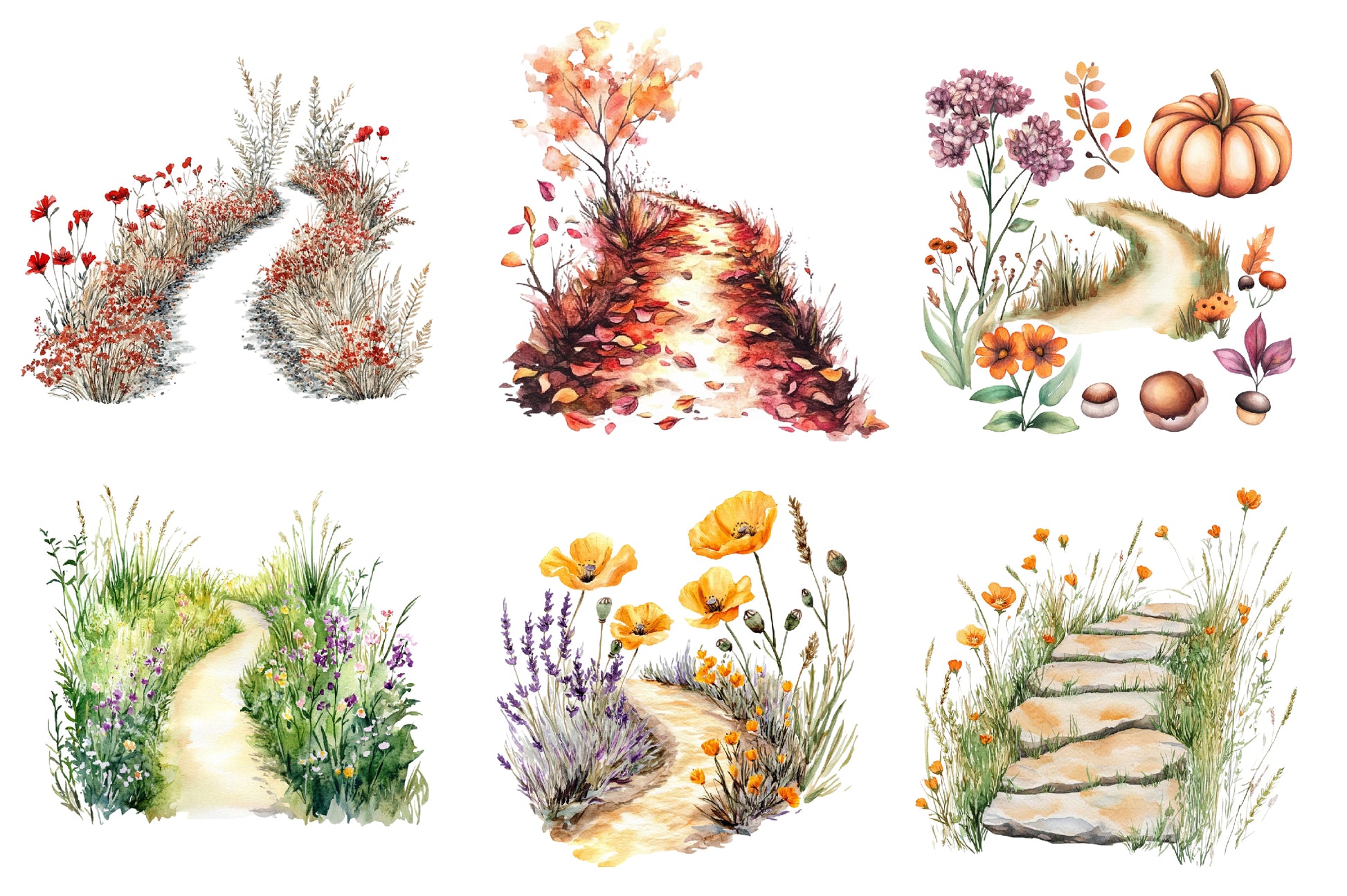 Fall Wildflowers Pathway Clipart Bundle - CraftNest - Digital Crafting and Art