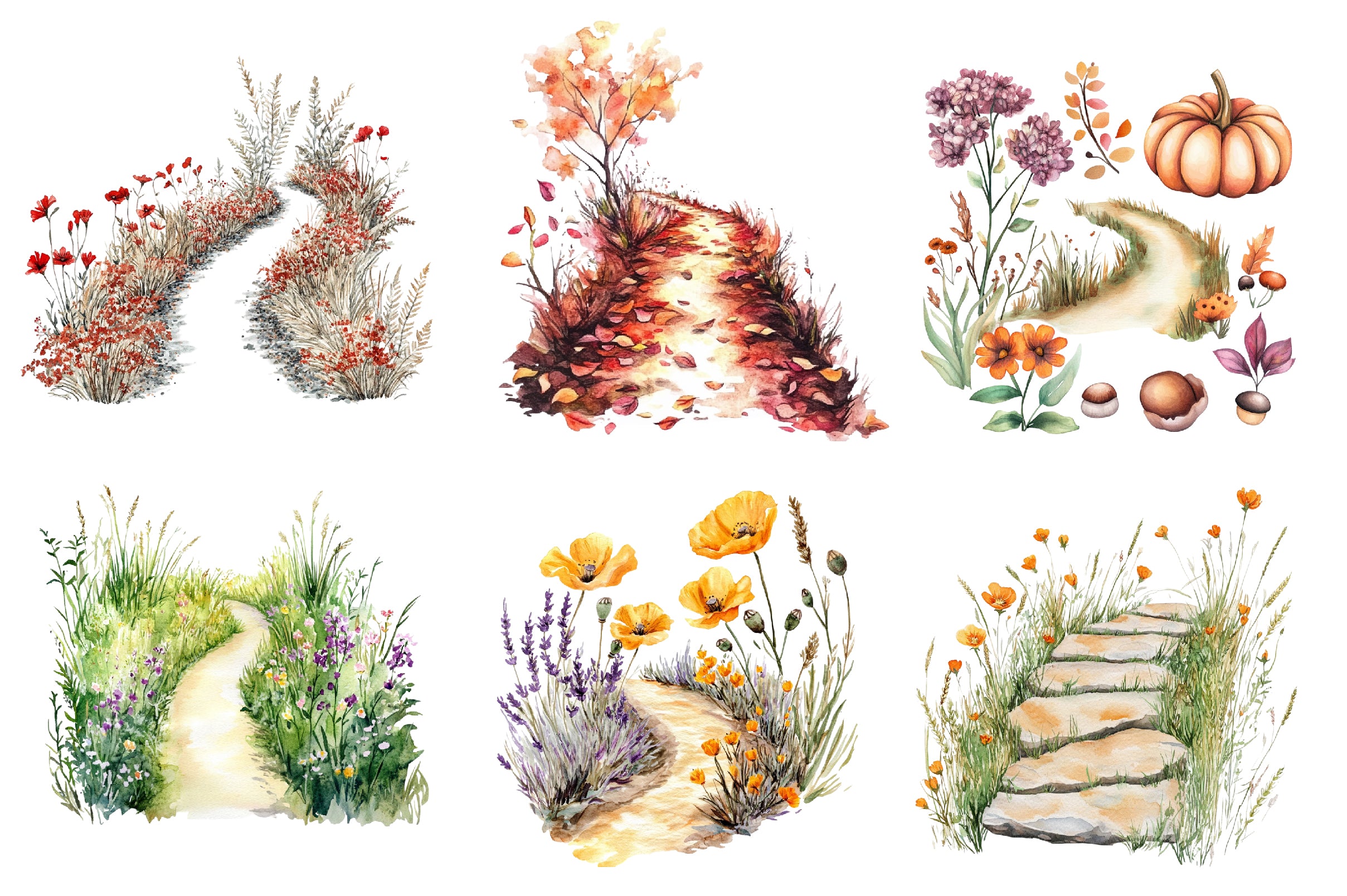 Fall Wildflowers Pathway Clipart Bundle - CraftNest - Digital Crafting and Art