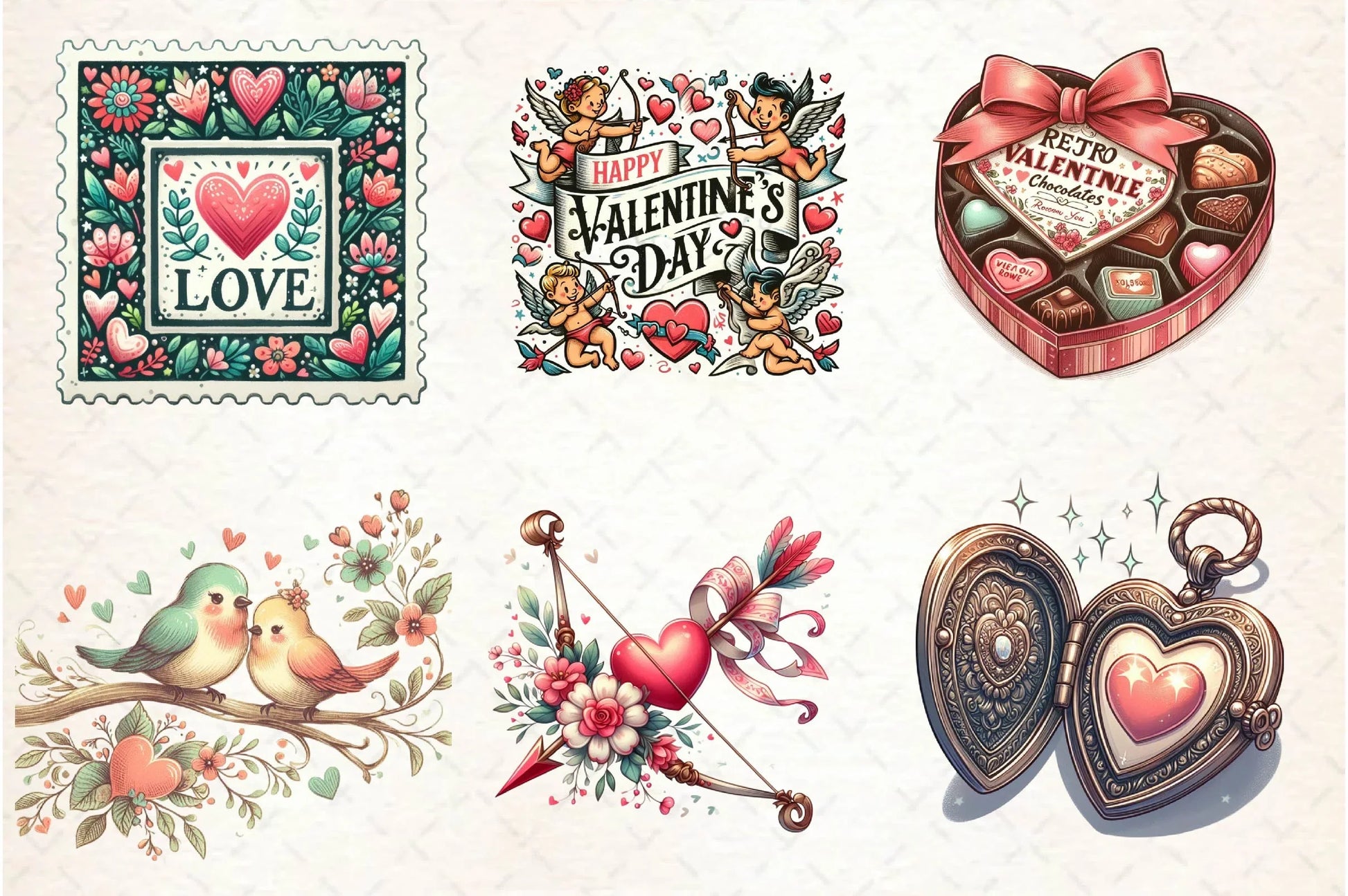Retro Romantic Valentine Clipart Bundle - CraftNest - Digital Crafting and Art