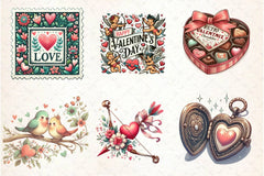 Retro Romantic Valentine Clipart Bundle - CraftNest - Digital Crafting and Art