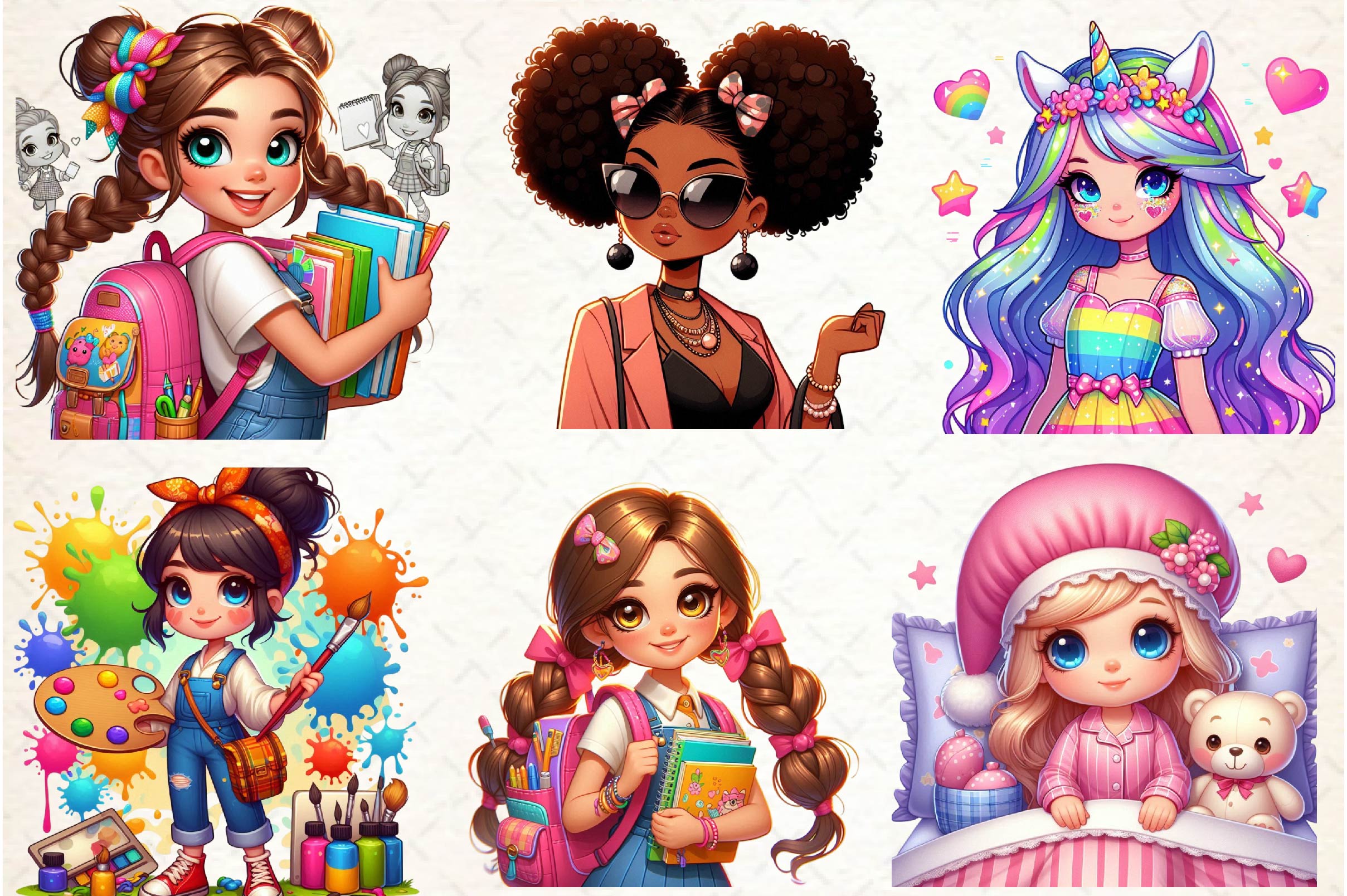 African American Girls Clipart Bundle - CraftNest - Digital Crafting and Art