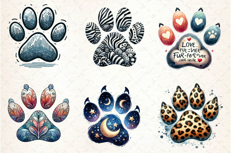 Colorful Animal Paw Print Clipart Bundle - CraftNest - Digital Crafting and Art